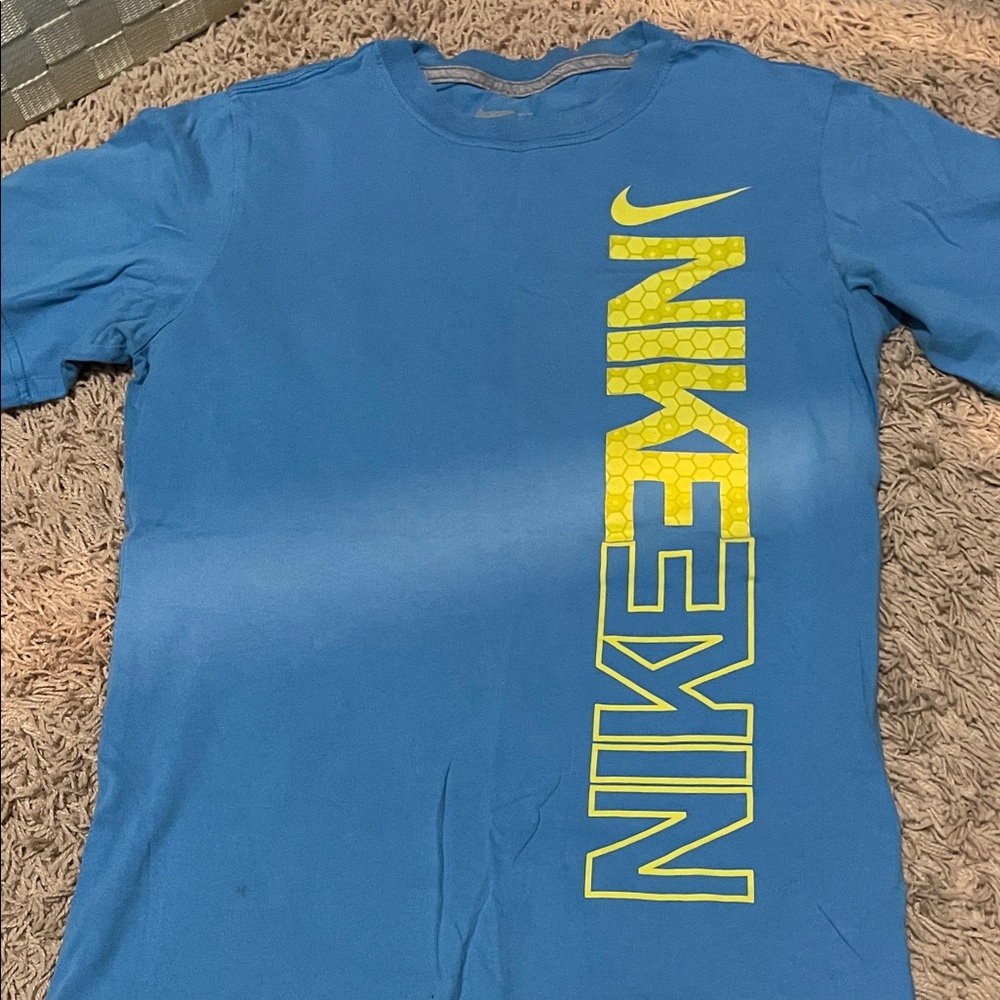Nike Blue Tee with Vibrant Yellow Text